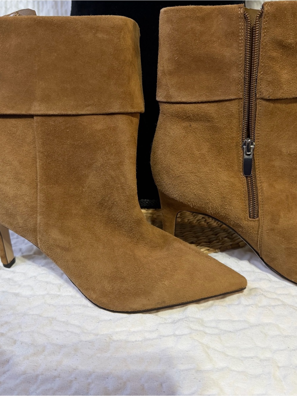 Nine West Cognac Suede Fold-Over Ankle Boots